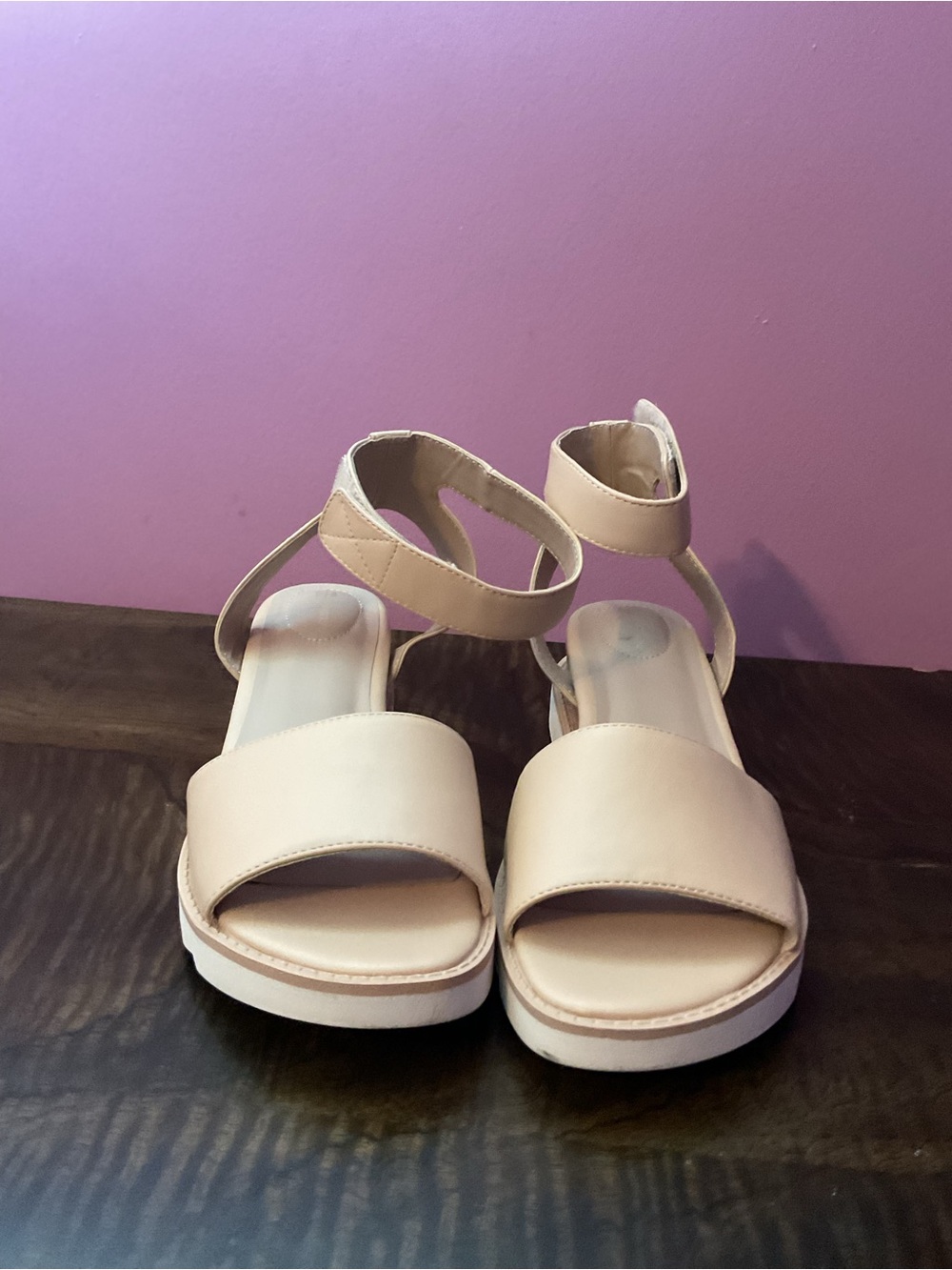 Women’s Ankle-Strap Platform Sandals — Light Beige